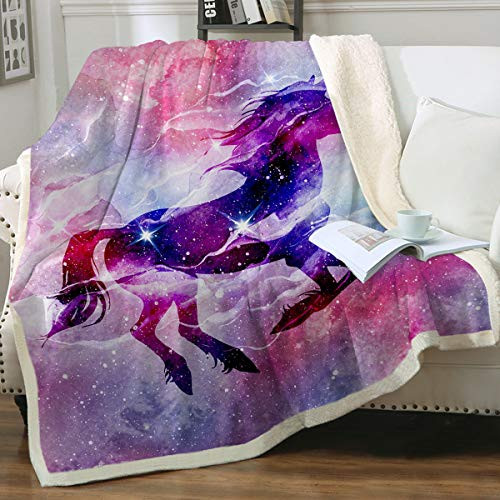 Sleepwish Galaxy Unicorn Blanket Purple Space Sherpa Fleece Blanket Pegasus Vivid Pattern Throw for Teen Girls Adults Cute Christmas Throw Blankets Throw 50x60