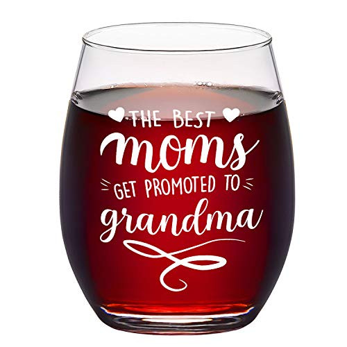 The Best Moms Get Promoted to Grandma Wine Glass for Mothers Day Birthday Women Grandma New Grandma to Be  Grandma Wine Glass from Granddaughter Grandson 15Oz