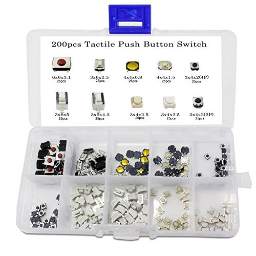 ARCELI 250PCS 10Value Tactile Push Button Switch Micro Momentary Tact Assortment Kit  Plastic Box