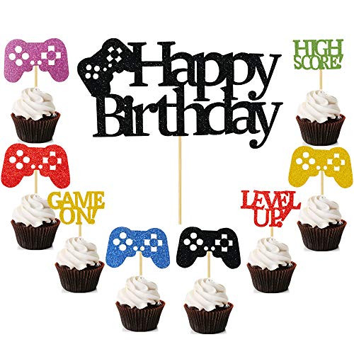 25PCS Video Gaming Party Cake  Cupcake Toppers Gamer Party Supplies Video Game Themed Birthday decorations Game Fans Party Favors