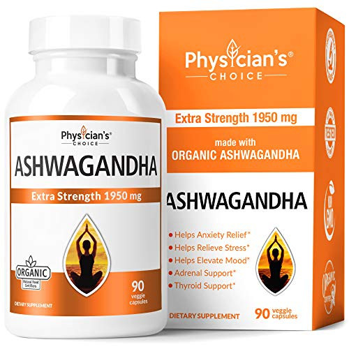 Ashwagandha 1950mg Organic Ashwagandha Root Powder Extract of Black Pepper Anxiety Relief Thyroid Support Cortisol  Adrenal Support Anti Anxiety  Adrenal Fatigue Supplements 90 Veggie Capsules