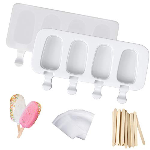 Ozera 2 Pack Silicone Popsicle Molds 4 Cavities Ice Pop Molds White Oval Popsicle Maker with 2 Lids 50 Wooden Sticks 50 Popsicle Bags for DIY Ice Popsicle Ozera 2 Pack Silicone Popsicle Molds 4 Cavities Ice Pop Molds White Oval Popsicle Maker with 2 Lids 50 Wooden Sticks 50 Popsicle Bags for DIY Ice Popsicle