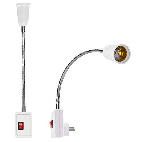 E27 Socket Adapter with OnOff Switch 2Pack Light Bulb Holder with 59 Flexible Gooseneck Extension Lamp Adapter Light Bulb Converter for Lighting Home Office Kitchen