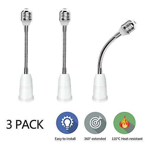 3PCS E27 to E27 Extension Light Socket All Direction Bulb Adapter Socket 360° Bendable Hardened Hose Socket Extender for Home Light Fixtures E27E27 White
