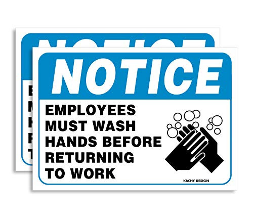 Set of 2 Employees Must Wash Hands Sign  10 x 7  4 Mil Vinyl  Laminated for Ultimate Protection  Durability  Self Adhesive Decal  UV Protected  Waterproof  Heavy Duty
