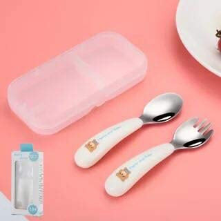 Toddler Baby Utensils Stainless Steel Baby Fork and Spoon Silverware Set for Babies Toddlers Self Feeding Flatware Set with Travel Carrying Case