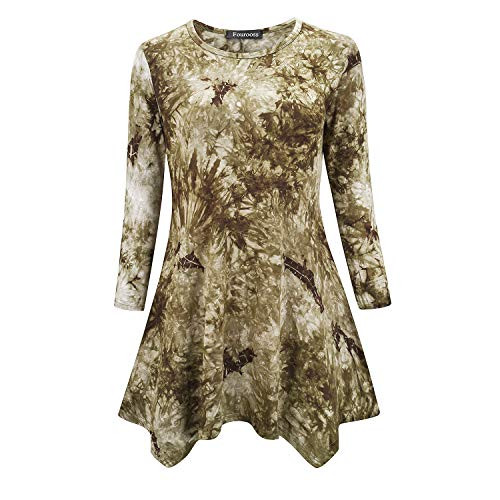 Womens Tie Dye Print 34 Sleeve Tunic Loose Fit Swing Flare TShirt Tops AGXL Army Green