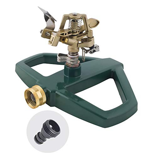 Melnor 65067-AMZ Metal Pulsating Sprinkler with QuickConnect Product Adapter Set, Green, Gold
