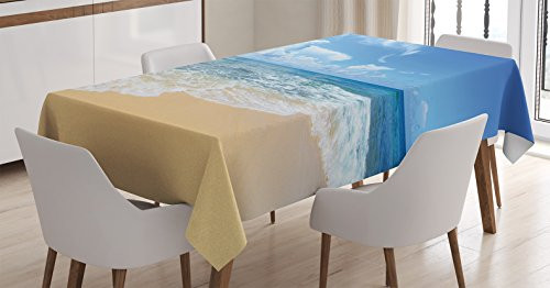 Ambesonne Ocean Tablecloth Waves and Paradise Beach with Sky Sun Endless Summer Sea Coast View Tropic Print Rectangular Table Cover for Dining Room Kitchen Decor 60 X 84 Cream Blue