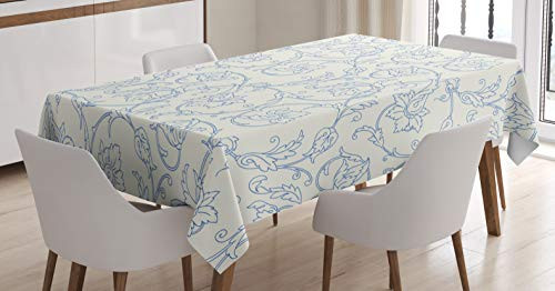 Ambesonne Floral Tablecloth Flower Orchids Bohemian Style Vintage Petals Vines Pattern French Country Style Dining Room Kitchen Rectangular Table Cover 60 X 84 White Blue