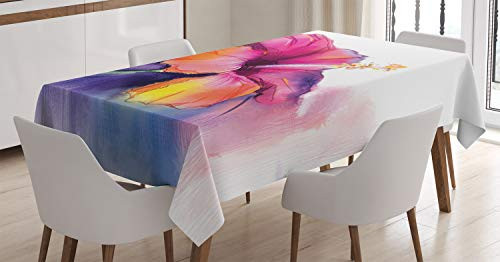 Ambesonne Flower Tablecloth Hibiscus Flower in Pastel Abstract Colorful Romantic Petal Pattern Artwork Print Dining Room Kitchen Rectangular Table Cover 60 X 84 Pink Tones