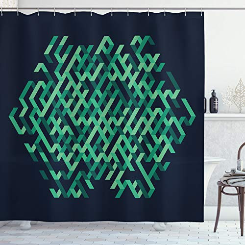 Ambesonne Modern Shower Curtain Geometric with Ombre Elements Colored Lines Maze Like Circle Round Seem Image Cloth Fabric Bathroom Decor Set with Hooks 84 Long Extra Green Blue