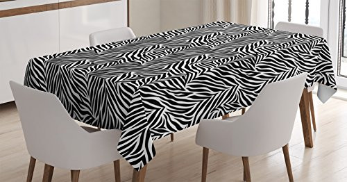 Ambesonne Zebra Print Tablecloth Animal Print Zebra Pattern Monochrome Style Exotic Simplistic Illustration Rectangular Table Cover for Dining Room Kitchen Decor 52 X 70 Black White