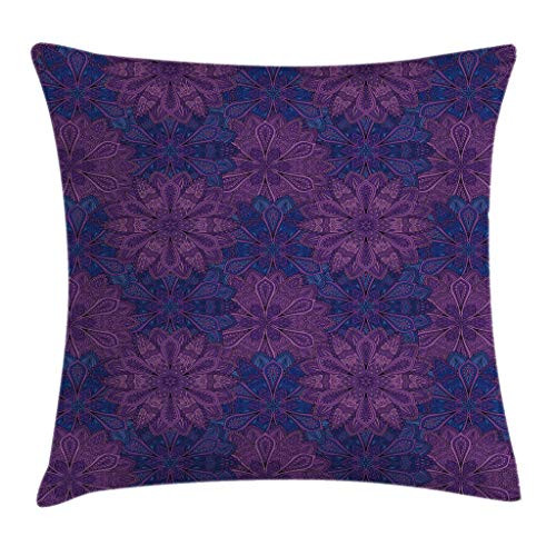 Ambesonne Indigo Throw Pillow Cushion Cover Paisley Flower Inspired Design with Inner Swirls Leaves Image Decorative Square Accent Pillow Case 24 X 24 Blue Purple
