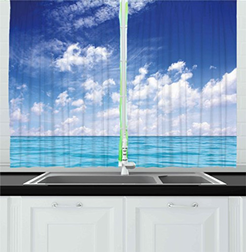 Ambesonne Ocean Kitchen Curtains Clear Blue Sky and Seascape Clouds Summer Season Tranquility Sunny Scenery Window Drapes 2 Panel Set for Kitchen Cafe Decor 55 X 39 White Blue Ambesonne Ocean Kitchen Curtains Clear Blue Sky and Seascape Clouds Summer Season Tranquility Sunny Scenery Window Drapes 2 Panel Set for Kitchen Cafe Decor 55 X 39 White Blue