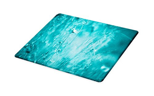 Lunarable Turquoise Cutting Board Blurred Flowering Meadow Frozen Seasonal Nature Changes Eco Theme Print Decorative Tempered Glass Cutting and Serving Board Large Size Aqua Blue