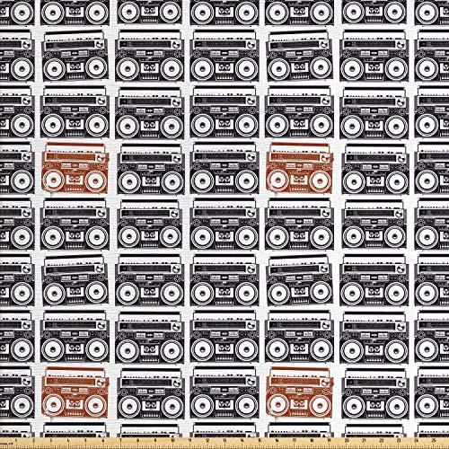 Lunarable 90s Fabric by The Yard OldSchool Tape Recorders Speakers Classic Urban Lifestyle Musical Celebration Decorative Fabric for Upholstery and Home Accents 3 Yards White Black
