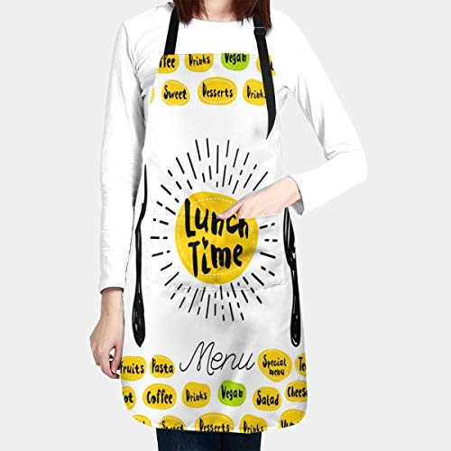 NW Lunch Time Fork Aprons for Women Cooking Baking Waterproof Kitchen Apron with 2 Pockets and Adjustable Neck  Long Ties