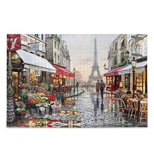 Paris Eiffel Tower Painting 500 Piece Puzzles France Street Rose Flower Jigsaw Puzzle Educational Intellectual Decompressing for Adults Kids Home Decor