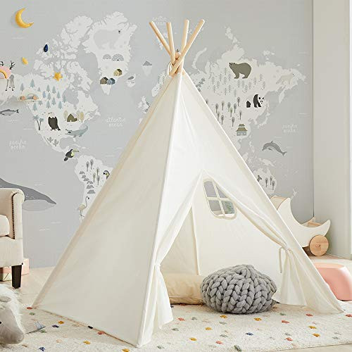 AsweetsKids Teepee Tent Children Play Tent White Tipi Tents Indoor Outdoor Play Tent Cotton Tent for Girls and Boys Kids Teepee AsweetsKids Teepee Tent Children Play Tent White Tipi Tents Indoor Outdoor Play Tent Cotton Tent for Girls and Boys Kids Teepee