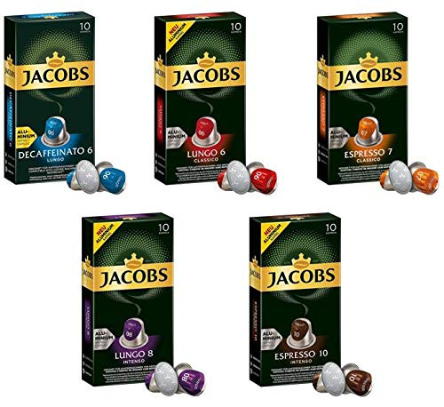 Jacobs Espresso Capsules Single Cup Aluminum Coffee Pods Compatible with Nespresso Original Machine 50 Capsules Variety Pack