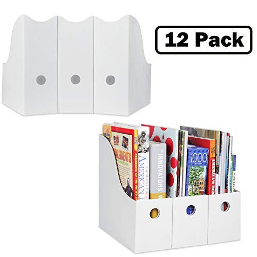 Magazine File Holders Book Organizer (Set of 12, White), Sturdy Cardboard Vertical Folder Organizer, Classroom Cubby, Office File Storage; Magazine Box, Book Holder, Binder Holder by Dunwell
