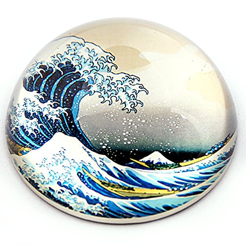 Parastone  Half Dome Glass Paperweight  Hokusai the Wave  3 x3 x 15 H Inches