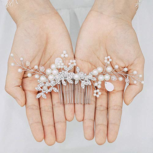 Unsutuo Pearl Bridal Hair Comb Silver Flower Bride Wedding Hair Accessories Rhinestone Headpieces for Women and Girls Unsutuo Pearl Bridal Hair Comb Silver Flower Bride Wedding Hair Accessories Rhinestone Headpieces for Women and Girls