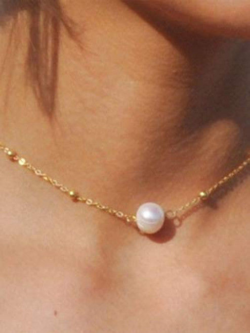 Hermashy Boho Tiny Pearl Necklace Gold Short Summer Beach Beaded Chain Adjustable Choker Necklaces Dainty Jewelry for Women Girls Gold