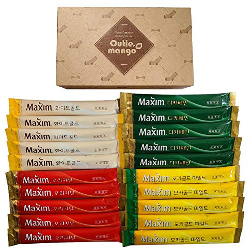 Korean Instant Coffee Mix Variety 20 Sticks with Gift Box  Maxim Instant Coffee 4 Types 5 Sticks Each