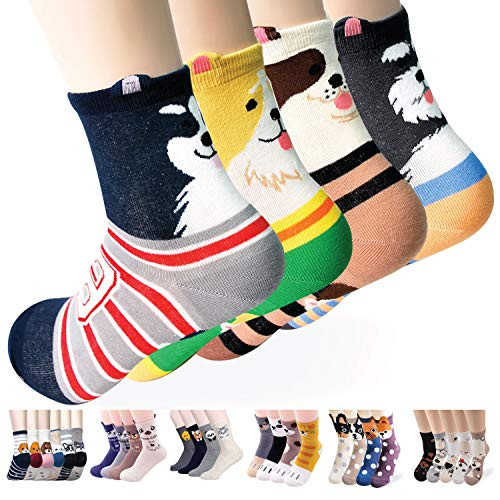 Womens Casual Socks  Cute Crazy Lovely Animal Cats Dogs Pattern Good for Gift One Size Fits All 4 Pairs Dog Ringle