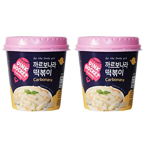 Pink Rocket Instant Topokki Tteokbokki Rice Cake Popular Korean Food Snack Various Flavors ??? Carbonara 120g 2 Cups 2 Servings