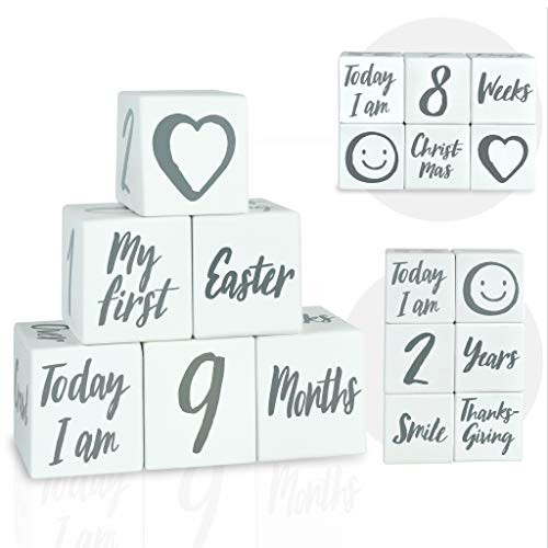 Im Solid Wood Weekly Monthly Yearly Baby Milestone Age Blocks Gender Neutral Newborn Gifts  Keepsakes for Picture Props 6 Pcs  White