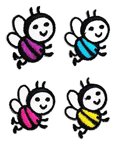PARITA Very Small Set 4 Pcs Cute Bumble Bee Cartoon Patch Sew Iron on Embroidered Applique Badge Sign Patch Logo Jacket Polo TShirt Hat Bag Clothing 10