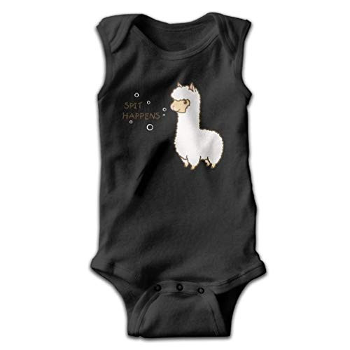 LyCheer Spit Happens Llama Alpaca Baby Sleeveless Bodysuit Jumpsuit Funny Saying Rompers Black