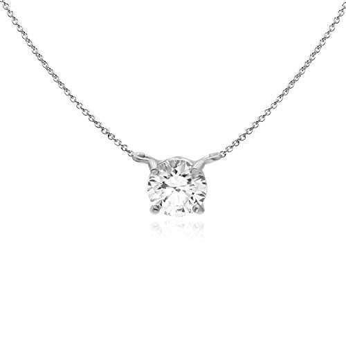Sterling Silver 6mm Round Clear White Swarovski Crystal Solitaire Choker Necklace for Women Girls 13 Plus 3 Extender