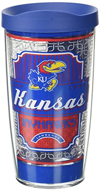 Tervis 1230314 Kansas Jayhawks Pregame Prep Tumbler with Wrap and Blue Lid 16oz, Clear Tervis 1230314 Kansas Jayhawks Pregame Prep Tumbler with Wrap and Blue Lid 16oz, Clear