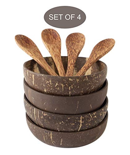 Coconut Bowls And Wooden Spoon Set  Vegan Organic Salad Smoothie Buddha Acai Bowl for Kitchen Dining and Decoration 4