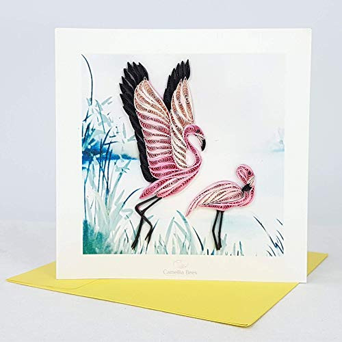 Flamingo mothers day card Bird Greeting Card for Baby shower Easter Birthday Thanksgiving Any Anniversary for Kids Animal Lovers Handmade quilling art card Blank Inside 6x6 with Envelope