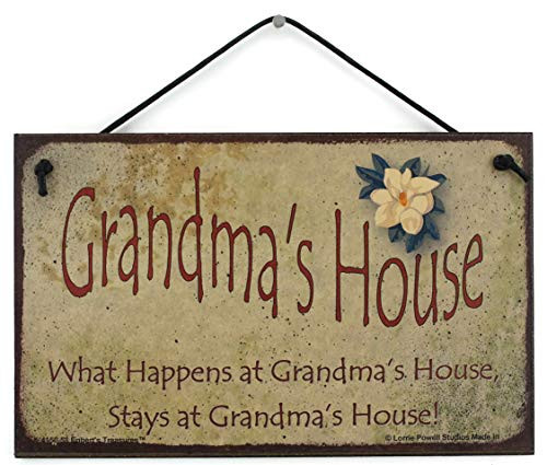5x8 Vintage Style Sign with Magnolia Saying, "Grandma's House What Happens at Grandma's House, Stays at Grandma's House!" Decorative Fun Universal Household Signs from Egbert's Treasures