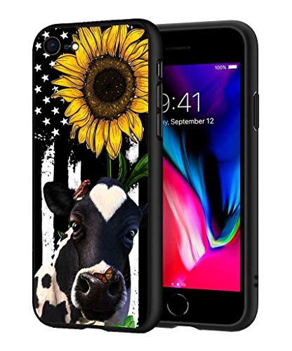 iPhone 7 Case iPhone 8 Case BWOOLL Slim AntiScratch Flexible Shock Absorbent Silicone Protective Case Cover for iPhone 7 CaseiPhone 8 47 inch  American Flag Sunflower and Cow