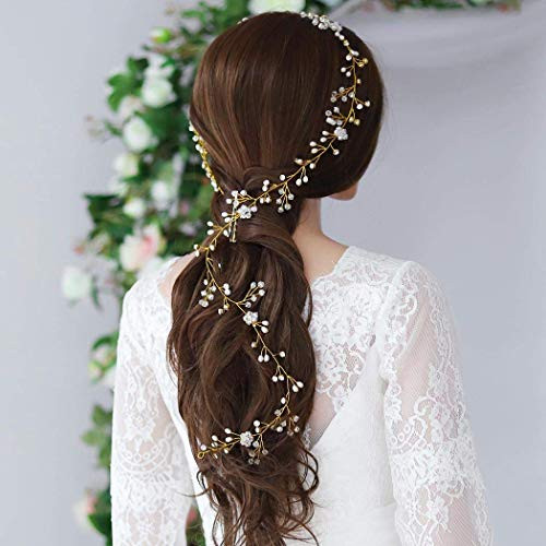 Yean Wedding Hair Vine Long Bridal Headband Hair Accessories for Bride and Bridesmaid 100cm  393inches Gold