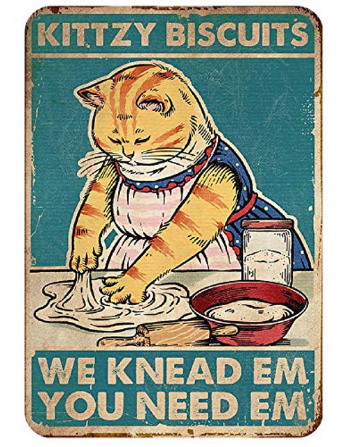 AMELIA SHARPE Tin Sign Funny Kitten Biscuit Suitable for House Kitchen Bar Coffee Shop Wall Decoration Aluminum Metal Sign 8x12 Inches