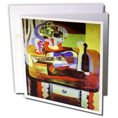 3dRose Picasso Guitar n Wine 1909 Painting - Greeting Cards, 6 x 6 inches, set of 6 (gc_52390_1)