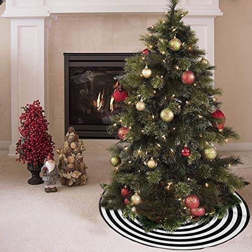 AHOOCUSTOM Black and White 48 in Annual Ring Elegant Christmas Tree Skirt Versatile Large Funny Target Party Supplies Soft Beach Tree Mat Decoration Halloween Ornaments