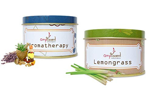 Ampliscent Scented Candles 100 Soy Wax Portable Tin Double Wick Candles for Bath Yoga Gift with Fragrance Essential Oils for Relief and Aromatherapy  Pack of 2 Aromatherapy  Lemongrass