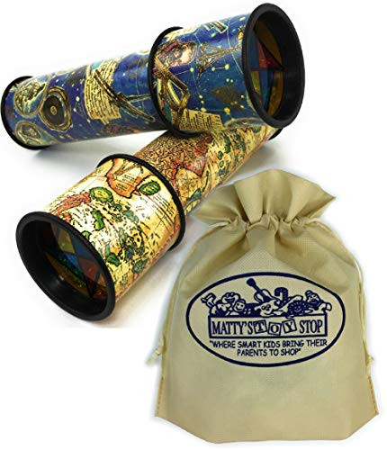 Toysmith Old World Astronomy & Map Kaleidoscopes Gift Set Bundle Bonus Matty's Toy Stop Storage Bag - 2 Pack
