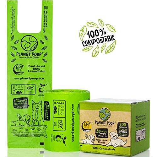 Compostable Dog Poop Bag Biodegradable Poop Bags for Dogs ExtraLong with Handles PlantBased Unscented Thick LeakProof Pet Waste Bag Refills Highest ASTM D6400 200 Count Single Large Roll