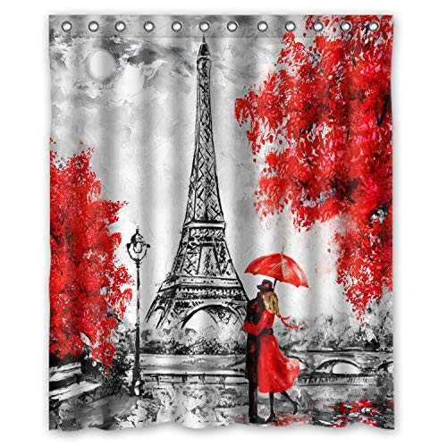 FMSHPON France Paris Eiffel Tower Red Modern Art Couple Lover Valentine European Autumn Maple Shower Curtain 60x72 Inch FMSHPON France Paris Eiffel Tower Red Modern Art Couple Lover Valentine European Autumn Maple Shower Curtain 60x72 Inch