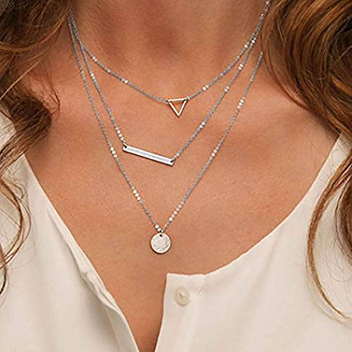 Fstrend Fashion Layered Necklace Dainty Symbol Pendant Choker Necklace Jewelry for Women and Girls Silver Fstrend Fashion Layered Necklace Dainty Symbol Pendant Choker Necklace Jewelry for Women and Girls Silver